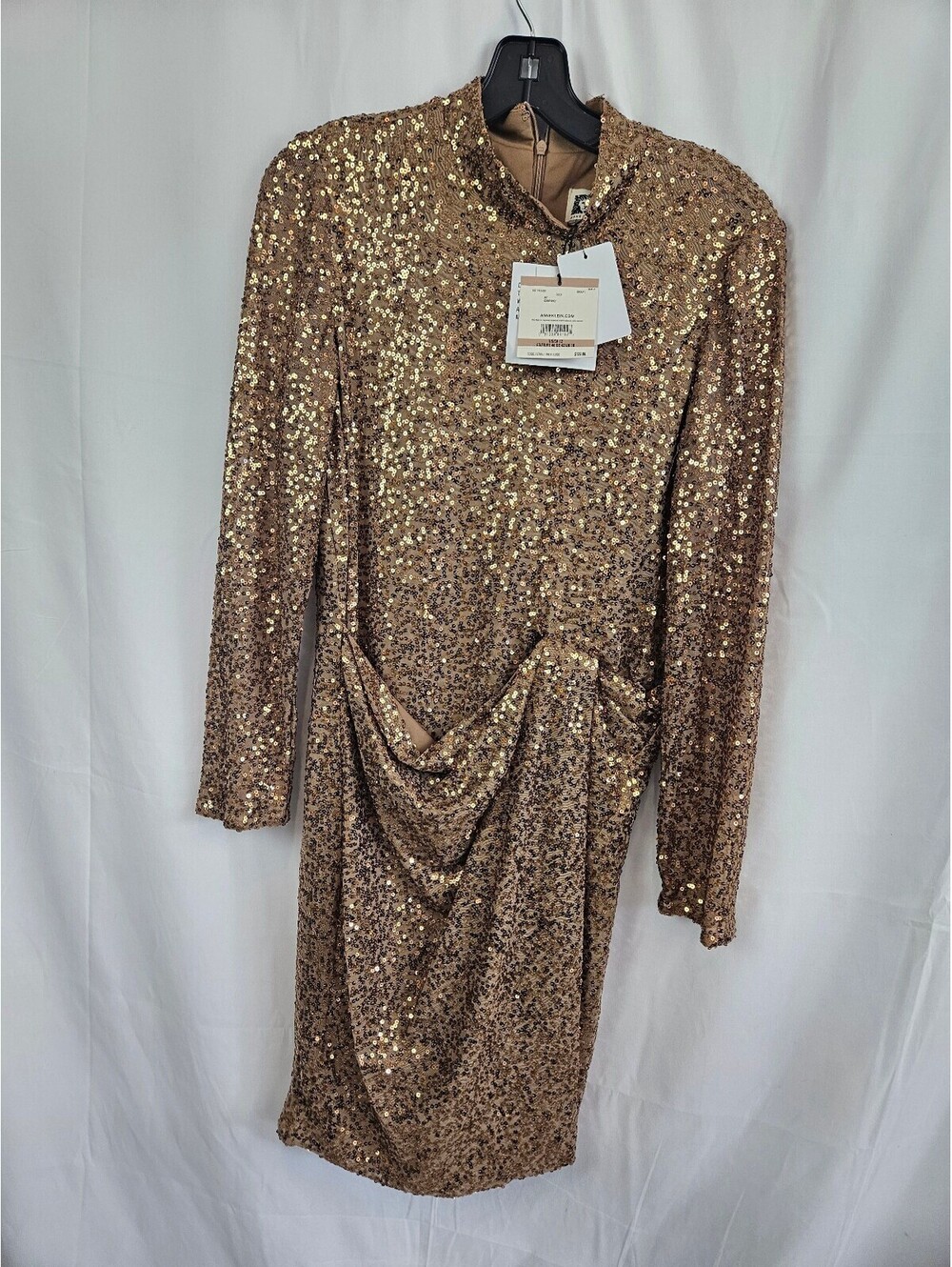 Anne Klein Gold Sequin Long Sleeve Dress Size 12 NWT